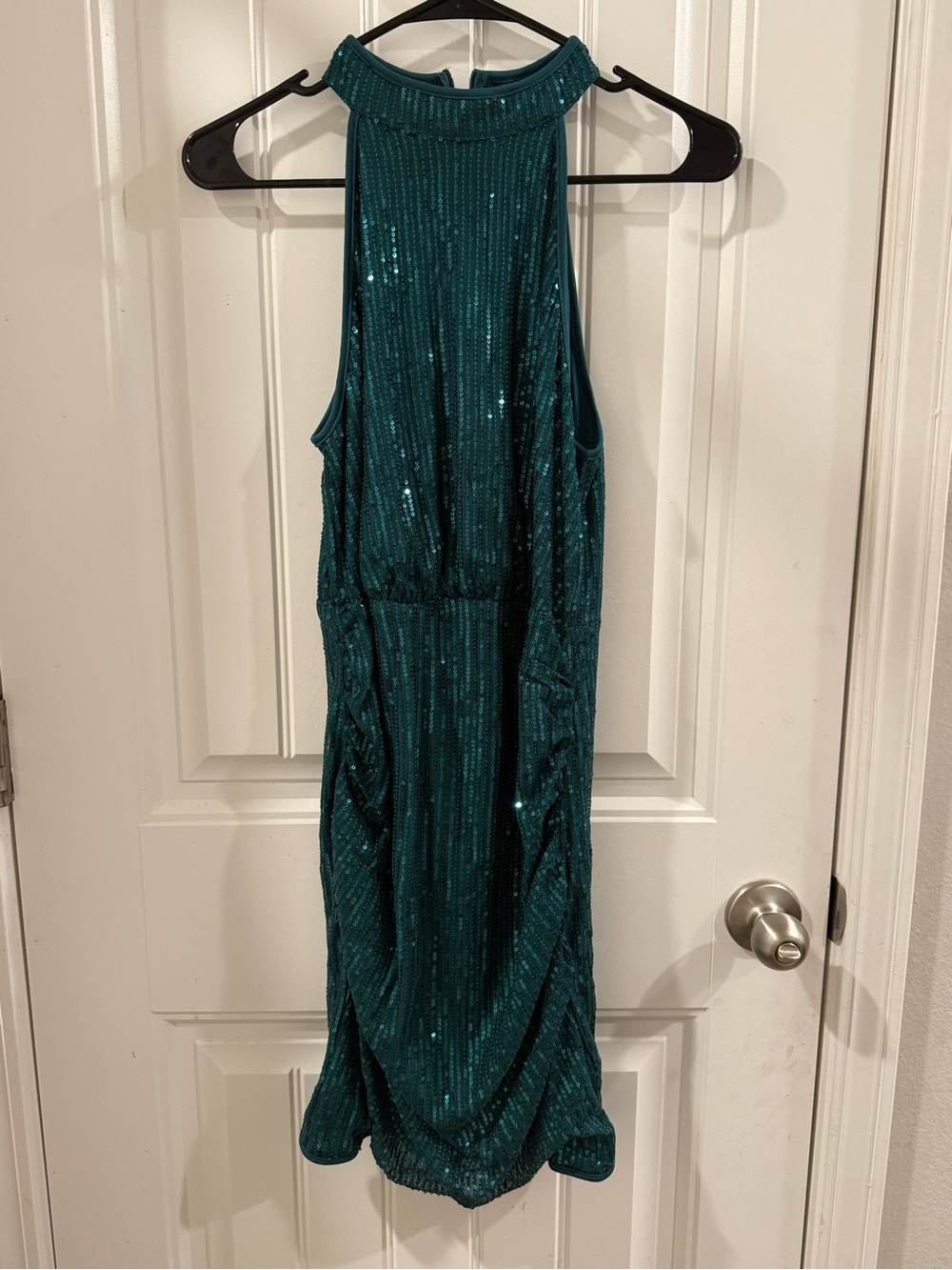 SHEIN Teal Sequin One-Shoulder Evening Dress